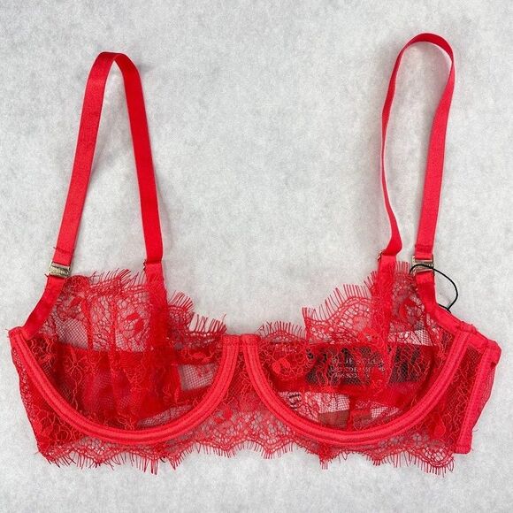 Bluebella Grace Bra Red Womens Size 30DD/E Lace Sheer Demi Bra Underwire NEW! - Picture 3 of 15